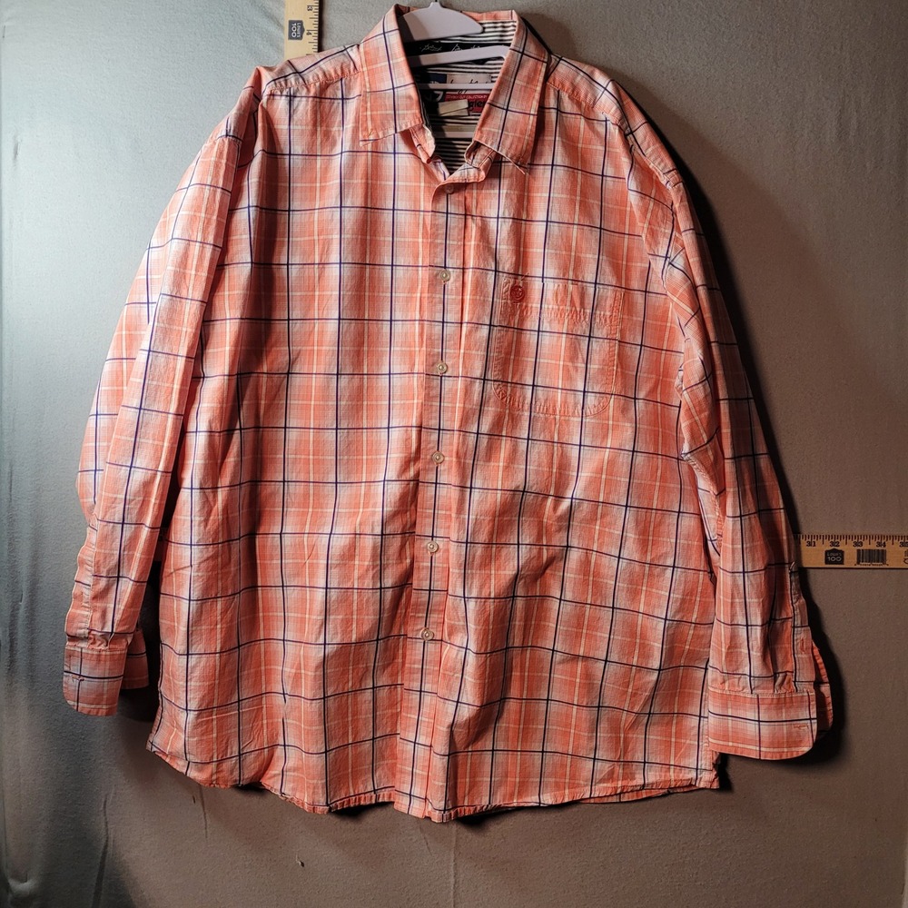 Wrangler George Strait Cowboy Cut Mens Orange Plaid Button Down Shirt Large
